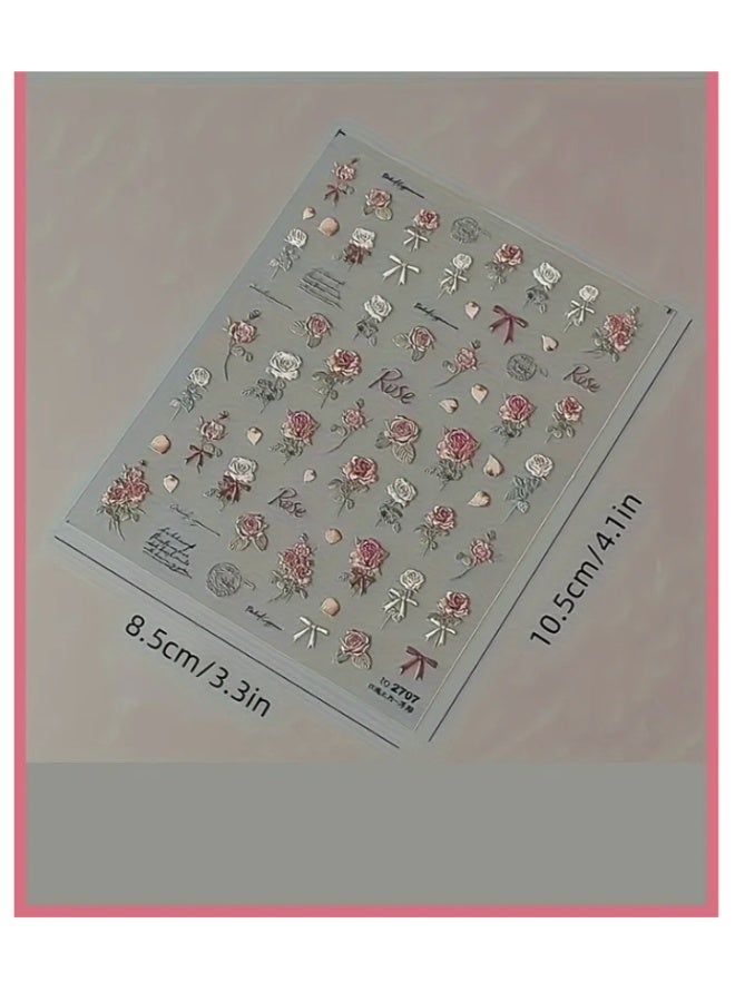 5 أوراق الخمر ورد الأظافر الملصقات، 3D الزهور الأظافر الفن الملصقات، اللاصقات المانيكير اللاصقة للنساء والفتيات، أنيقة DIY الأظافر الملحقات - Image 4